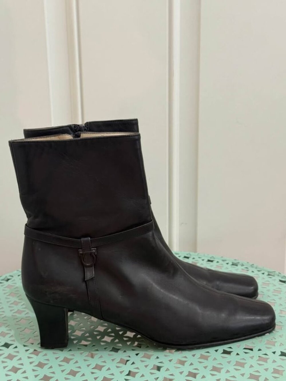 Salvatore Ferragamo Women’s Black Buttery Soft Leather Ankle Boots -8